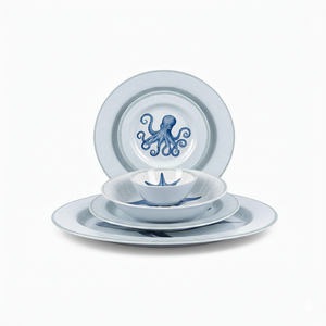 Vajilla de Melamina A5 Personalizada de Alta Calidad con Diseño de Ballena y Concha Marina Azul, Platos y Tazones Redondos Personalizados, Duraderos, Seguros para Alimentos - Product Image 5