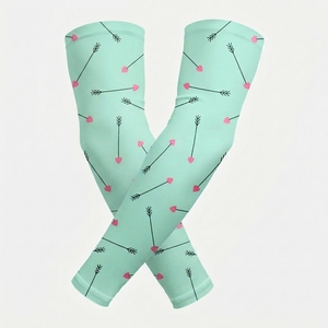 Manguitos de manga larga para mujer, color verde menta, con estampado digital de flechas y corazones, de poliéster, protección solar UPF50+ - Product Image 1