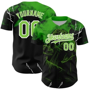 Maillot de baseball authentique OMMIZ INDUSTRY, motif 3D personnalisé noir, vert néon et blanc, design animal dinosaure, vente en gros, best-seller - Product Image 1