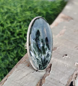 Venta caliente 925 anillo hecho a mano de plata rodio piedra preciosa declaración joyería perfecto regalo diario para hermana-Anillo de serafinita verde - Product Image 6