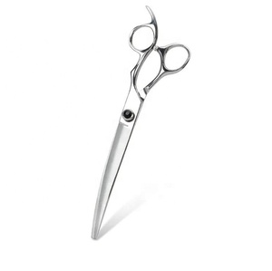 Ciseaux de toilettage professionnels incurvés pour animaux de compagnie avec lames affûtées, finition miroir et vis réglable pour la coupe des poils de chiens et de chats - Product Image 1