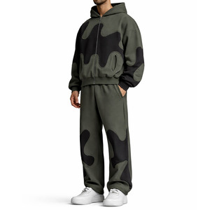 Ensemble de survêtement premium pour homme XD2 vert olive et noir, coupe oversize, streetwear, survêtement de sport, ensemble de vêtements de sport avec logo personnalisé - Product Image 2