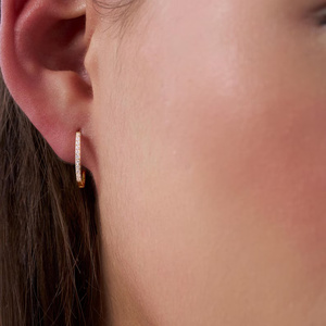 Women's 10k/14k/18K Gold Lab Diamond Hoop Earrings Minimalist Everyday Wear Round Brilliant Wedding Jewelry Eternity Hoops - Product Image 2