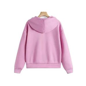 Sudadera con capucha rosa claro personalizada para mujer, con cremallera completa, manga larga, informal, con bolsillo canguro dividido, al por mayor - Product Image 2