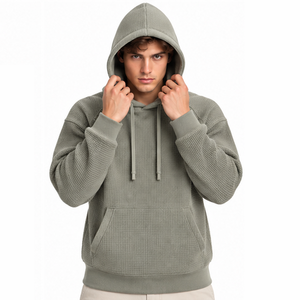 Mens Waffle Knit Hoodie Pullover <b>Long</b> Sleeve Thermal Casual Winter Streetwear Custom Hooded <b>Sweatshirt</b> Wholesale Sportswear - Product Image 4
