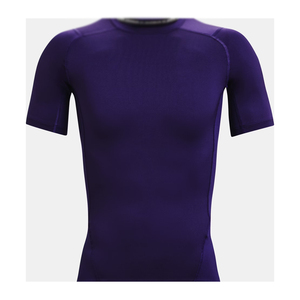 T-shirt en tricot à manches courtes pour homme, col rond, couleur unie, coupe ajustée, séchage rapide, sportif, violet, longueur normale, t-shirt de sport - Product Image 3