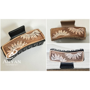Pinza de Pelo de Cuero con Diseño de Girasol Hecho a Mano, Pinza de Pelo Rectangular Multifuncional para Mujer, Accesorio para el Cabello de Niña - Product Image 1