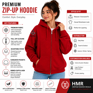 Sweat-shirt à capuche pour femme Delta Sigma Heritage Masonic Regalia, en molleton de coton, coupe ajustée, rouge, fermeture éclair intégrale, tissu tricoté épais - Product Image 5