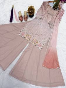 Últimos Trajes Punjabi Sharara con Talla Personalizada para Mujer, Diseño Pakistaní Diwali, Georgette Sintética de Secado Rápido, Precio Bajo 2023 - Product Image 3