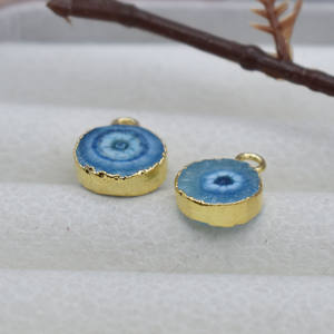 Pendentif Aqua Solar Quartz Gold Edge |   Breloque ronde bohème en pierre précieuse |   Fournitures pour la fabrication de bijoux en pierre Druzy |   Cadeau unique - Product Image 4