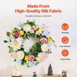 Elegante Ghirlanda Artificiale di Peonie e Ortensie 24 Pollici Bianca Rosa Gialla Decorativa per Tutte le Stagioni - Product Image 3