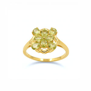 925 Sterling Silver Floral Peridot Ring 8 Pear Shape Green <b>Stone</b> Flower Design 1 Micron Gold Plated Jewelry - Product Image 6
