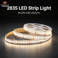 Bande lumineuse LED flexible décorative à haute densité, 10 mm, cuivre, SMD 2835, 24 V, 240 LED/m, CRI90, blanc chaud, IP20, découpable