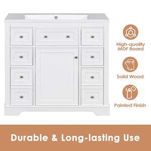 Mobile Bagno Bianco da 36 Pollici con Lavabo, Divisorio Multifunzionale, Ripiano Regolabile e Sei Cassetti - Solo Base Mobiletto - Product Image 5