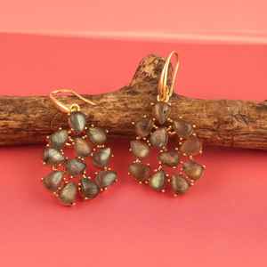 Pendientes de labradorita chapados en oro de 14 quilates sobre plata de ley 925, con forma de lágrima, hechos a mano, con piedras preciosas, para mujer. - Product Image 6