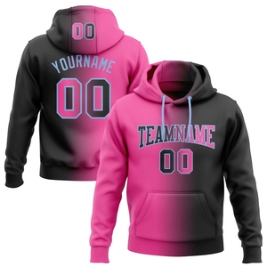 Sudadera con capucha deportiva de moda, personalizada, de la mejor calidad, en degradado de rosa acuático y negro. - Product Image 2