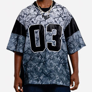 Maillot de football américain Y2K Streetwear pour homme avec empiècements en mesh, imprimé gris Woodland, coupe oversize, haut de sport personnalisé, service OEM USA - Product Image 1