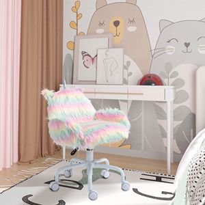 Sedia per Bambini a Forma di Unicorno Soffice con Braccioli Girevoli Arcobaleno e Ruote in Nylon, Sedia da Ufficio Colorata per Bambini - Product Image 2