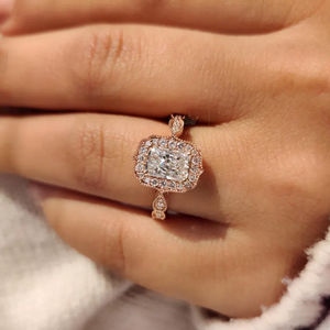 Halo Setting Fashion Moissanite Emerald And Round Cut <b>Diamond</b> <b>Ring</b> Luxury Jewelry for Wedding Party Engagement Gift Available - Product Image 2