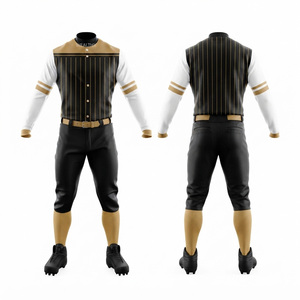 <b>Men's</b> Baseball Uniform Set Striped <b>Vest</b> Full Sleeve Jersey Black <b>White</b> Breathable Polyester Adult Regular Fit - Product Image 1