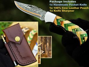 Handmade Back <b>Lock</b> Folding Pocket Knife Damascus Steel Pakka Wood Handle Mosaic Design Belt Loop Sheath Wholesale Outdoor - Product Image 3