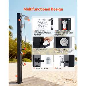 Douche extérieure chauffée au solaire de 10,6 gallons, 6,7 pieds de haut, pomme de douche de 6,7 pieds, robinet à main pour pied, réglage de l'eau chaude et froide, noir - Product Image 3