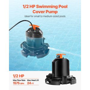 Pompe submersible pour couverture de piscine 1/2 HP 1575 GPH, cordon d'alimentation de 25 pieds, hauteur de refoulement maximale de 24 pieds, drainage 24 heures pour l'évacuation de l'eau de piscine - Product Image 3