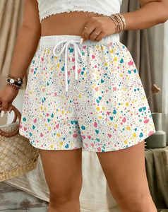Women's Mid Elastic Waist Breathable Heart Print Loose Fit Pocketed Summer Casual Sports Shorts - Product Image 2
