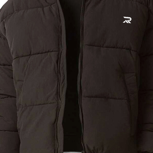 Men's Black Hooded Puffer <b>Jacket</b> Zipper Closure Windproof Casual <b>Winter</b> Coat Polyester Filling Regular Fit - Product Image 5