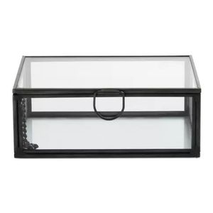 Handmade Metal And Glass Jewelry Box Featuring Clear Glass Panels For Rings Earrings And Necklaces Storage - Product Image 4