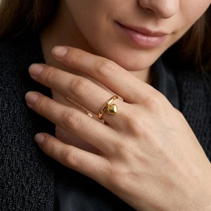 Rose Gold Heart Pendant Silver <b>Ring</b> <b>Plain</b> Band Romantic Unisex Everyday Wear - Product Image 2