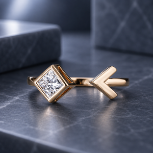Princess Cut Lab Grown Diamond <b>Solitaire</b> Engagement <b>Ring</b> S925 Sterling <b>Silver</b> Yellow Gold Plated Wedding Band for Women 0.43CT - Product Image 1