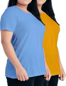Camiseta de Algodón para Mujer, Corte Regular, Secado Rápido, Ligera, Transpirable, Lisa, Teñida, para Verano - Product Image 3