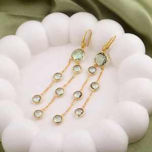 Pendientes de gancho con diseño de gota, chapados en oro, con cuarzo amatista verde de corte a cuadros, múltiples piedras redondas, joyería de regalo, recién llegados. - Product Image 4