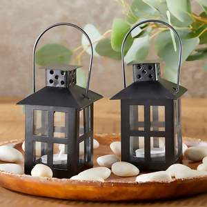 Rectangular Metal <b>Lantern</b> With Glass Panels For Home Decoration Durable Design Black Finish Tabletop Use - Product Image 2