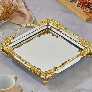 Plateau de service miroir haut de gamme, idéal pour le rangement de bijoux, la présentation de parfums, la décoration de coiffeuse et la présentation de cadeaux, provenant d'Inde. - Product Image 1