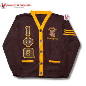 Cárdigan de Forro Polar Marrón Dorado Iota Phi Theta, Ropa Griega de Fraternidad, Suéter con Botones, Ajuste Elegante y Clásico de Primera Calidad - Product Image 3