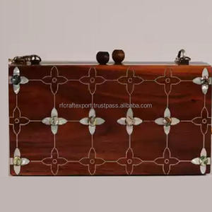 Bolso de noche hecho a mano antiguo Vintage de madera para mujer, caja de fiesta multimosaico, bolso de noche hecho a mano de La India - Product Image 3