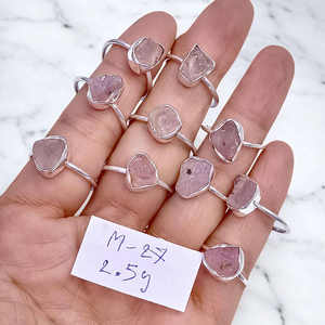Bague en argent sterling 925 avec quartz rose naturel, bagues de créateur en quartz brut, bagues en argent sterling 925, prix de gros, bijoux - Product Image 2