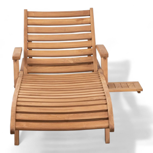 Le transat en teck Sunzo Hampton présente un design à lattes et est équipé d'un plateau latéral extractible. - Product Image 3