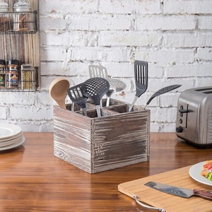 <b>Rustic</b> Wooden Organizer Box with 4 Compartments Vintage Distressed Finish Ideal for <b>Desk</b> Kitchen or Dining Storage - Product Image 1