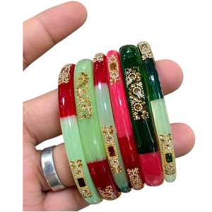 Pulseras étnicas de acrílico para mujer, rojas, verdes, chapadas en oro, con cristales y diamantes de imitación, conjunto de joyería para boda, pulseras de moda del proveedor AA IMPEX - Product Image 1
