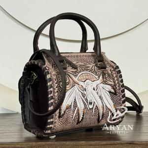 Premium <b>Tooled</b> Leather Western Speedy Duffel Bags Longhorn Designer Travel Handbag <b>Small</b> overnight Cowgirl Style Tote For Unisex - Product Image 1