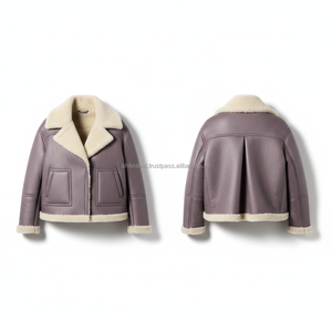 Manteau en cuir véritable à manches longues avec doublure en fausse fourrure, coupe-vent, col rabattable, veste d'hiver décontractée unisexe - Product Image 6