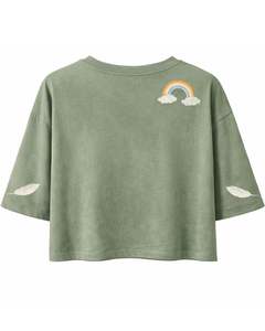 Camiseta Corta para Mujer en Verde Salvia, Bordado de Montaña y Naturaleza, Manga Corta, Informal, Mezcla de Algodón Suave, Verano, Venta al Por Mayor - Product Image 2