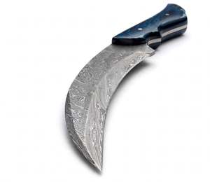 Outil artisanal en acier de Damas à profil incurvé avec manche en résine bleue, pièce de présentation exécutive - Product Image 4