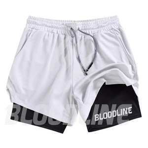 BLOODLINE Men's Black Sport Shorts <b>Mid</b> Waist Elastic Quick Dry Pockets Front Logo Knitted Fabric - Product Image 4