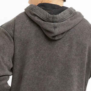 Sweat-shirt à capuche gris foncé pour homme, coupe classique, 100 % coton French Terry, pull décontracté avec poche avant, finition délavée - Product Image 6