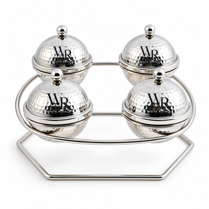 Luxury <b>Silver</b> Appetizer <b>Bowls</b> with Textured Covers and Geometric Stand | Decorative Server for Dates Chocolates Nuts Sweets Dry - Product Image 1