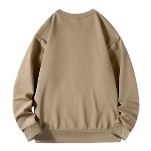 เสื้อสเวตเชิ้ตคอกลมผ้าฟลีซสีกากีสำหรับผู้ชาย ทรงโอเวอร์ไซส์ ปลายแขนและชายเสื้อแบบริบ นุ่มสบาย สไตล์ลำลอง เสื้อพูลโอเวอร์เรียบง่าย สตรีทแวร์ แขนยาว - Product Image 2